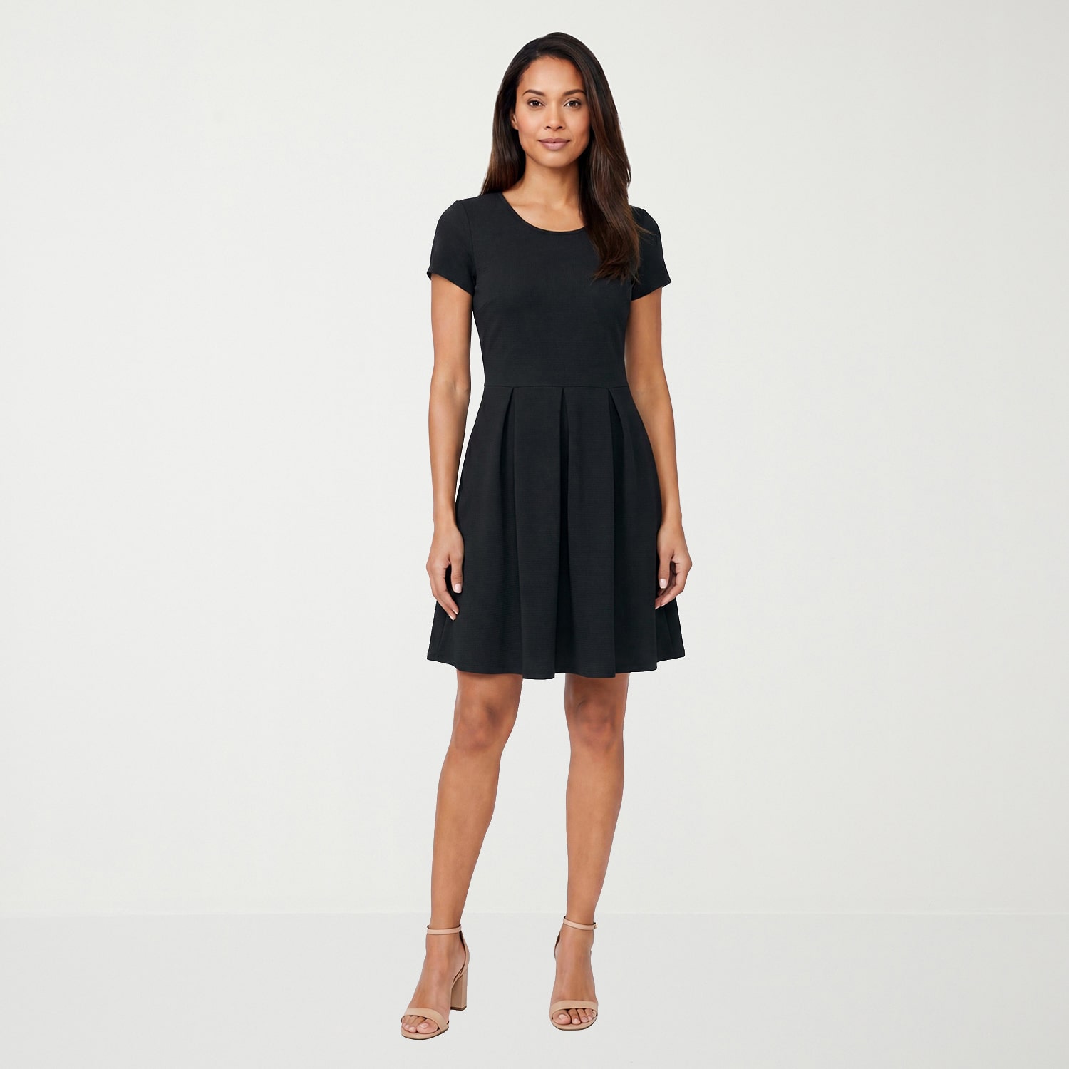 24seven Comfort Apparel Womens Scoop Neck Short Sleeve Fit + Flare Dress