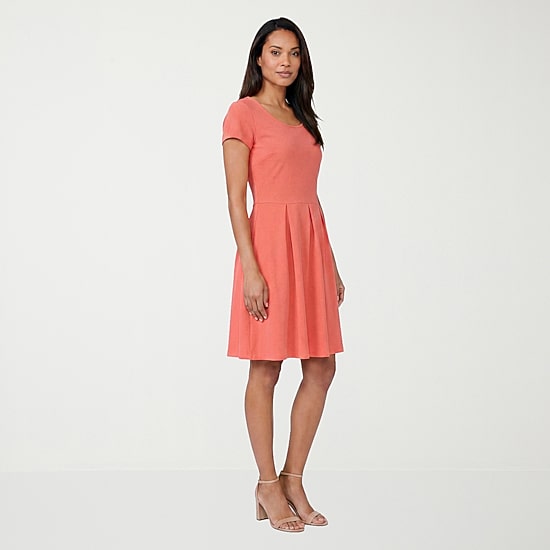 24seven Comfort Apparel Womens Scoop Neck Short Sleeve Fit + Flare Dress