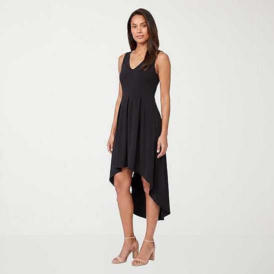 24seven Comfort Apparel Womens Midi V Neck Sleeveless Fit + Flare Dress