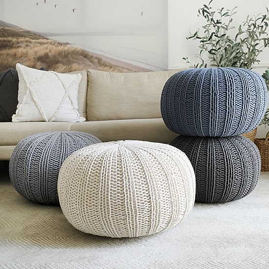 LR Home Montra 16" Handmade Cableknit Cotton Pouf