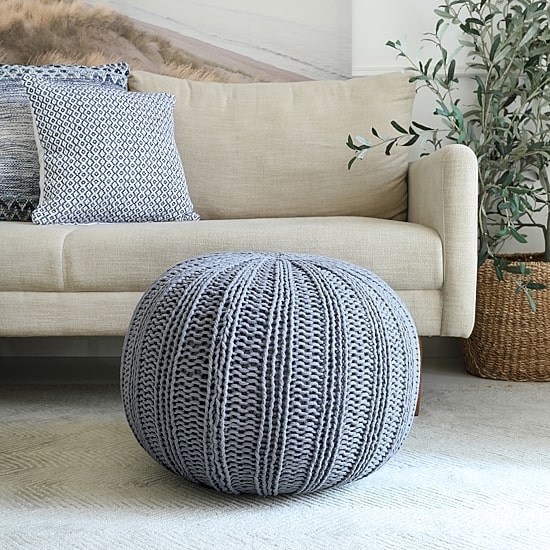 LR Home Montra 16" Handmade Cableknit Cotton Pouf