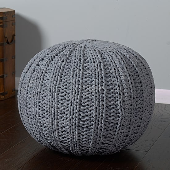 LR Home Montra 16" Handmade Cableknit Cotton Pouf