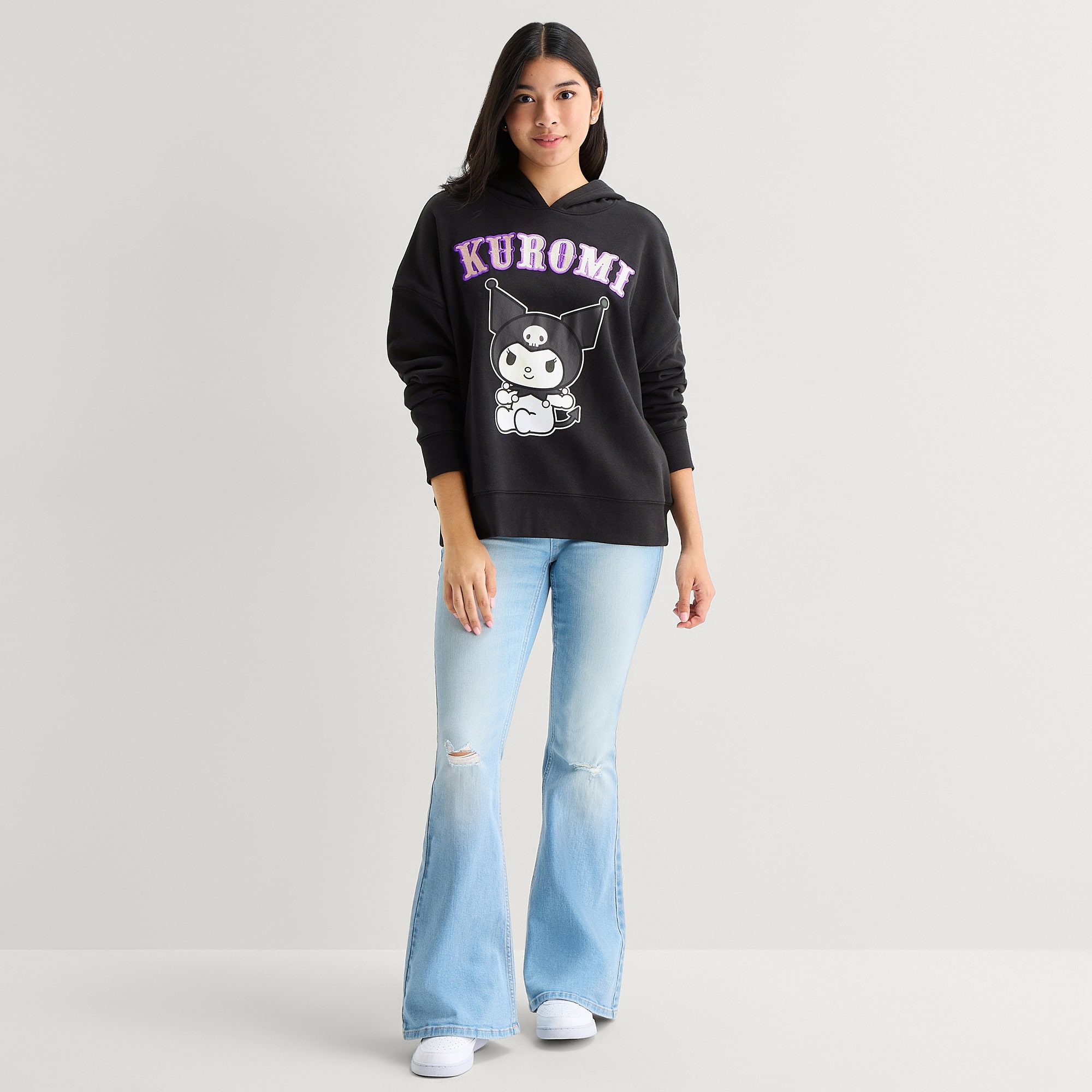 Grayson Threads, The Label Womens Juniors Long Sleeve Kuromi Fleece Hoodie