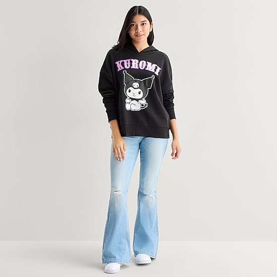 Grayson Threads, The Label Womens Juniors Long Sleeve Kuromi Fleece Hoodie