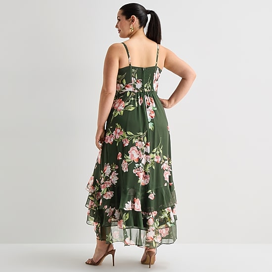Premier Amour Womens Plus High-Low Sweetheart Neck Sleeveless Maxi Dress