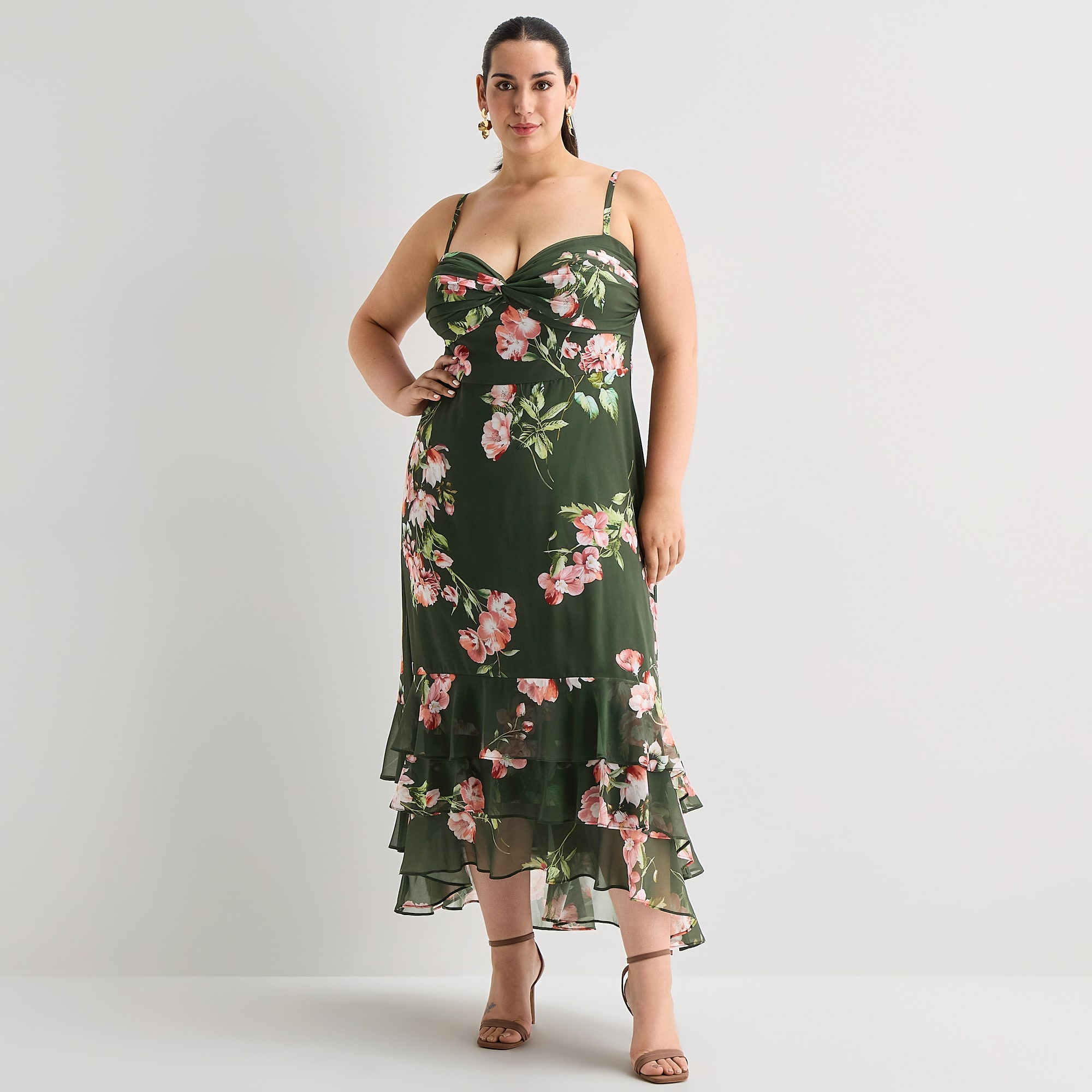 Premier Amour Womens Plus High-Low Sweetheart Neck Sleeveless Maxi Dress