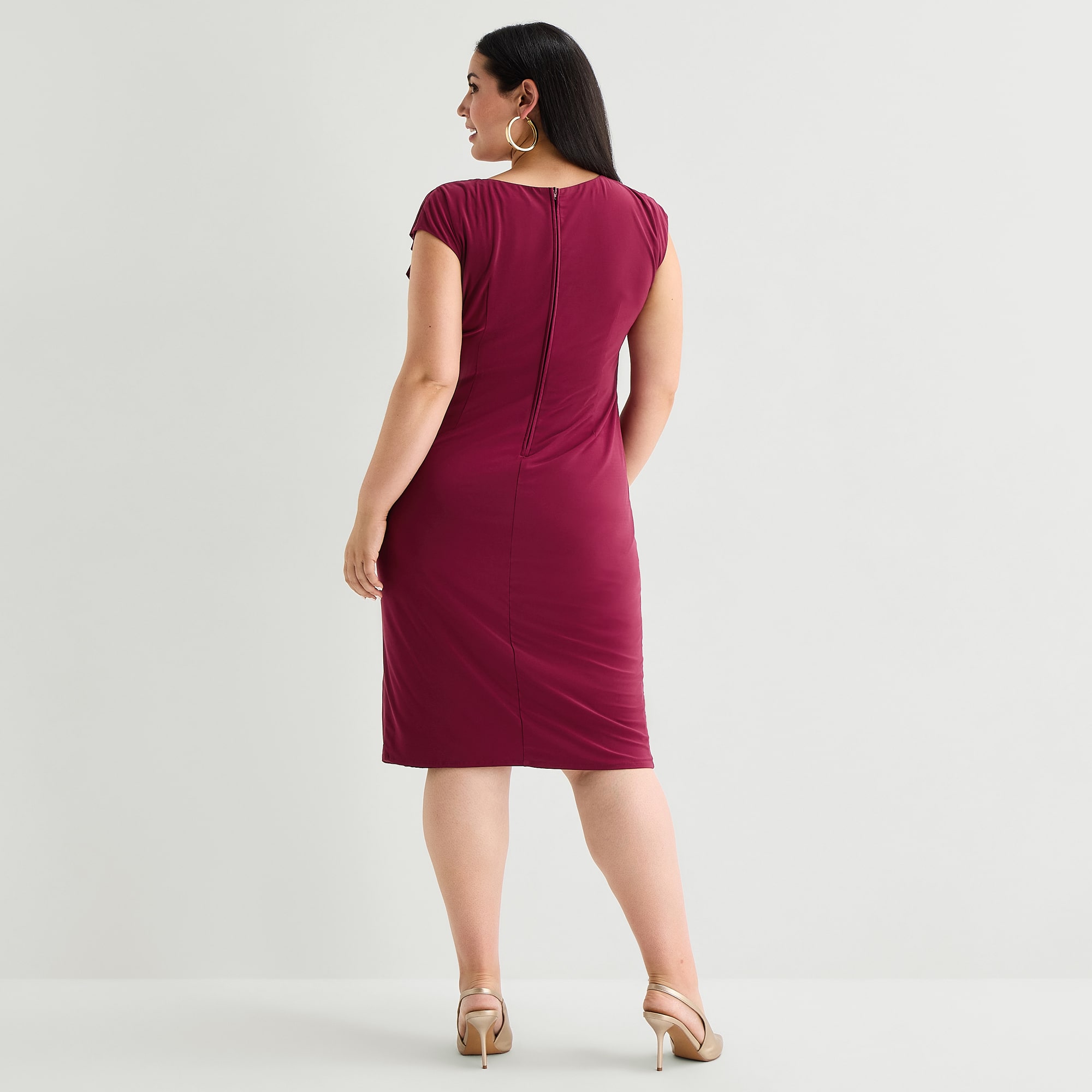 Premier Amour Womens Plus Midi Scoop Neck Short Sleeve Sheath Dress