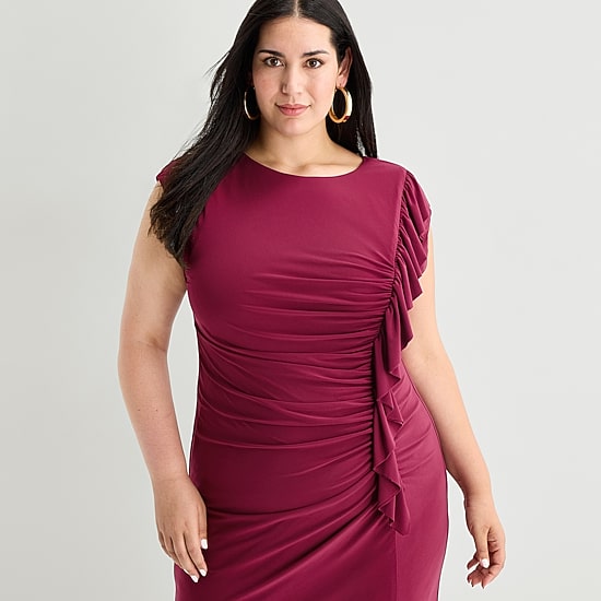 Premier Amour Womens Plus Midi Scoop Neck Short Sleeve Sheath Dress