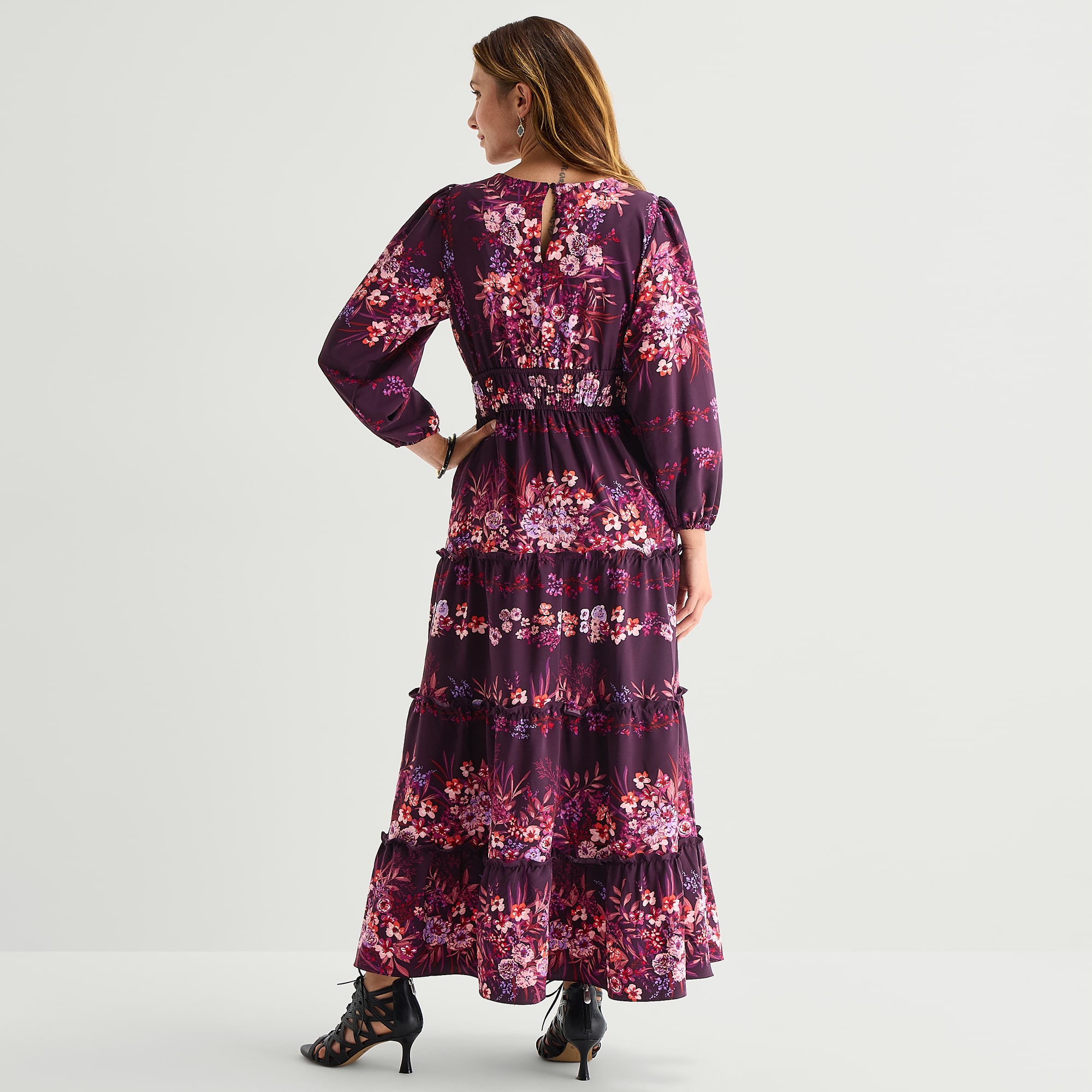 Melonie T Womens V Neck Long Sleeve Balloon Maxi Dress