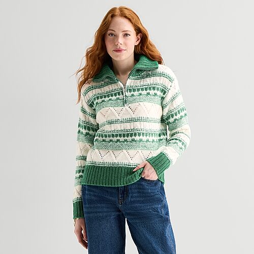 St. John's Bay Womens Long Sleeve Tall Quarter-zip Pullover Sweater In Green