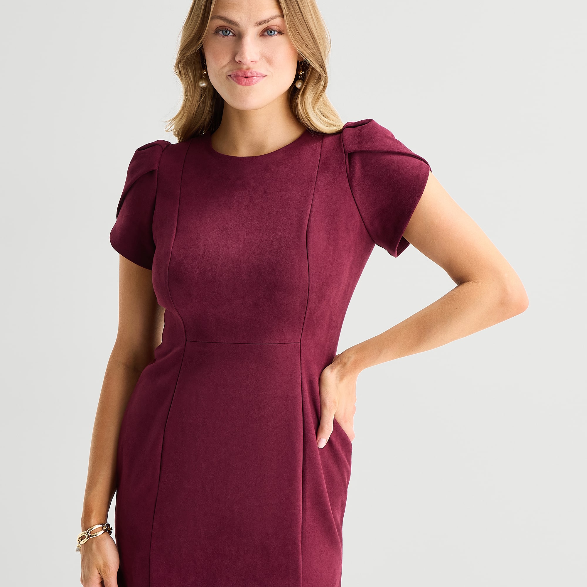Marc New York Womens Midi Round Neck Short Sleeve Fit + Flare Dress