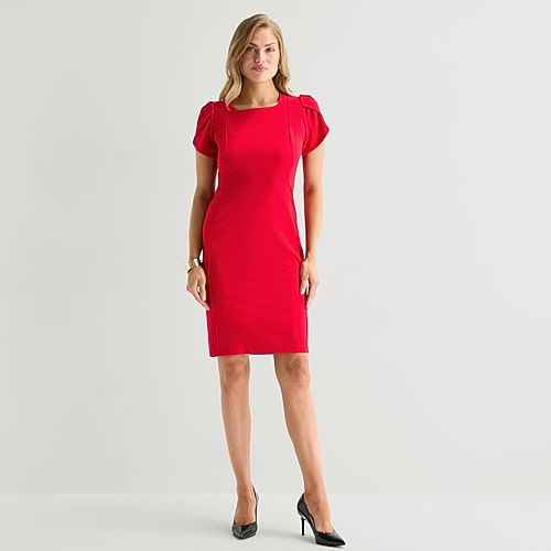Marc New York Womens Round Neck Short Sleeve Sheath Dress In Red