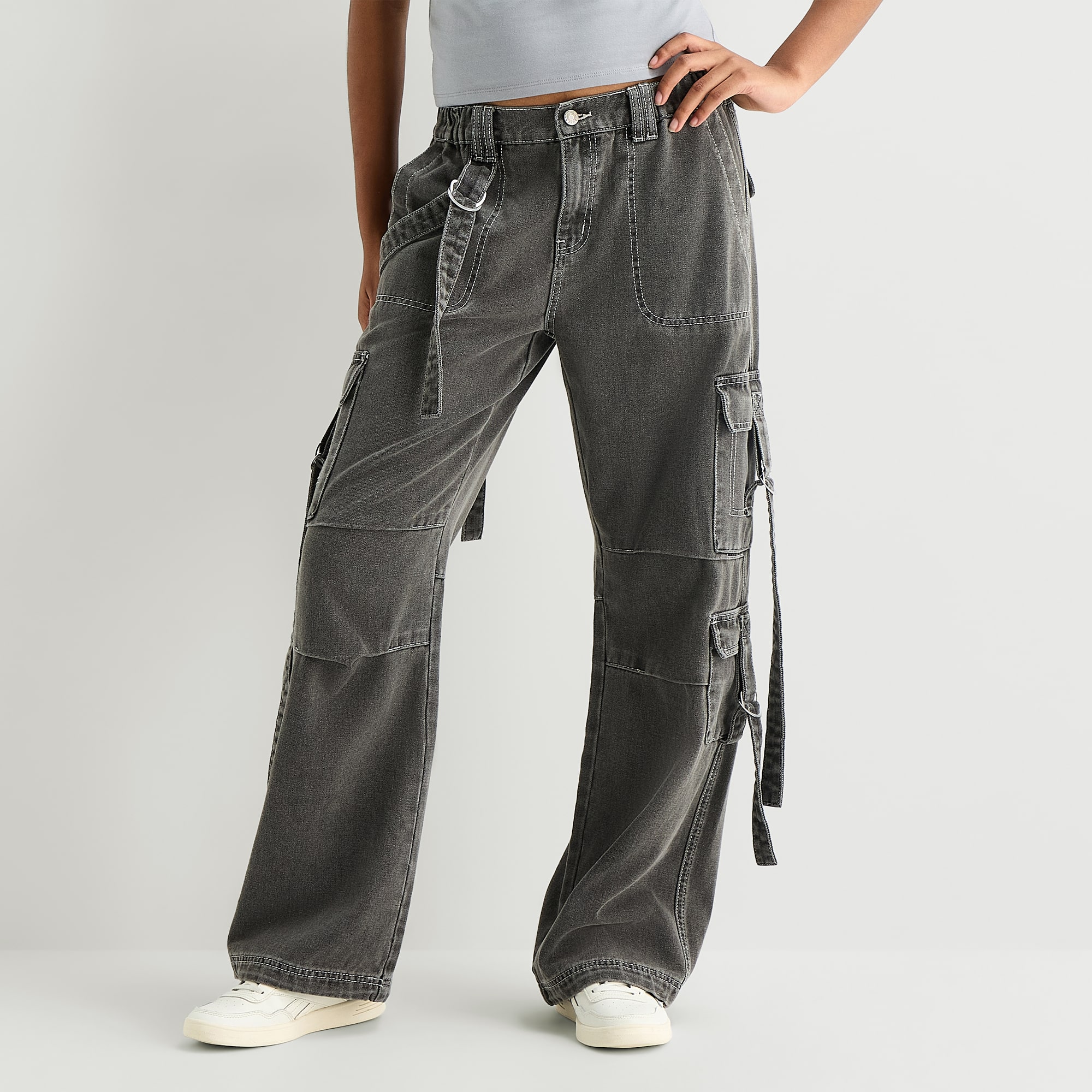 Forever 21 Womens Juniors Straight Mid Rise Cargo Pant
