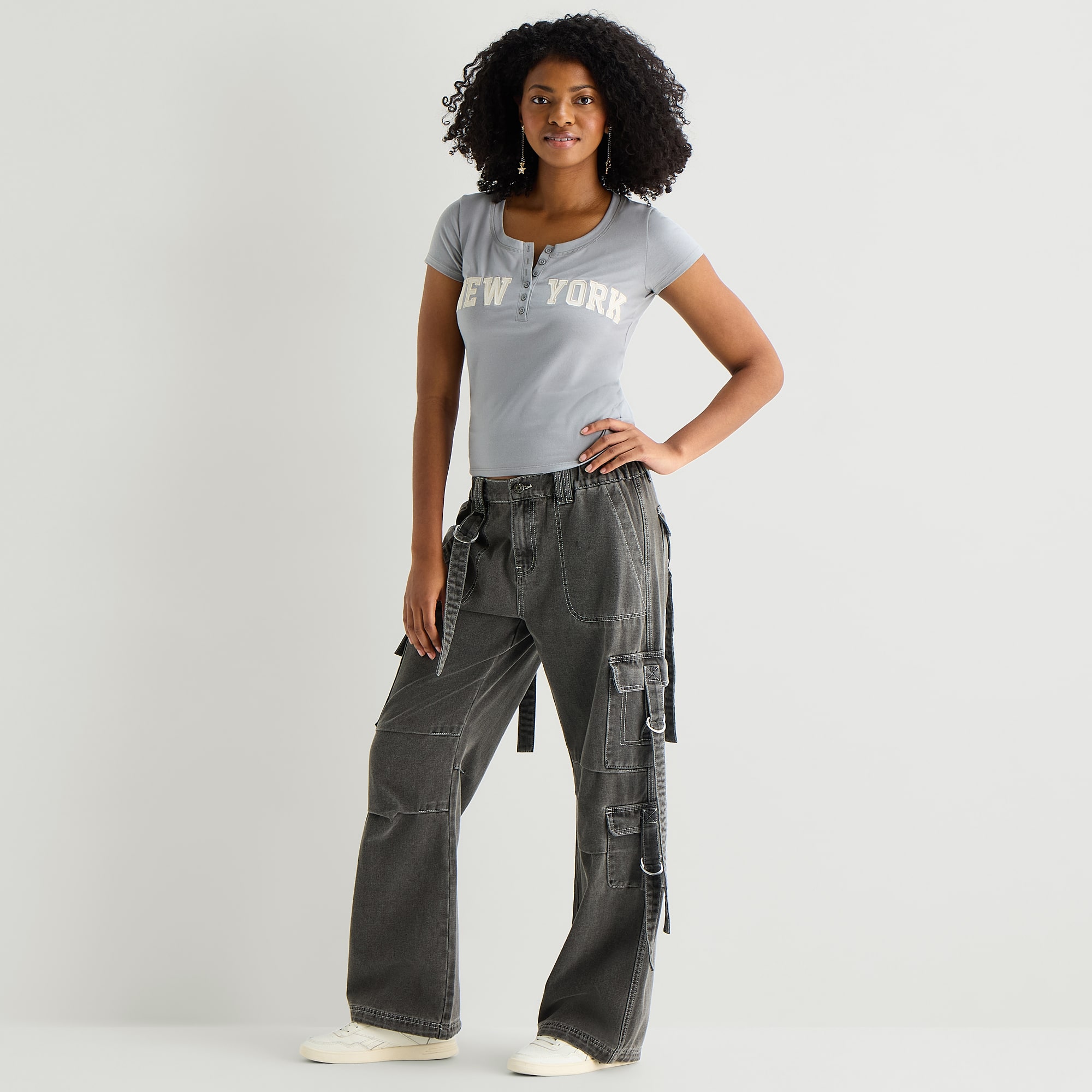 Forever 21 Womens Juniors Straight Mid Rise Cargo Pant