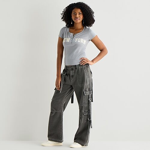 Forever 21 Womens Juniors Straight Mid Rise Cargo Pant In Gray