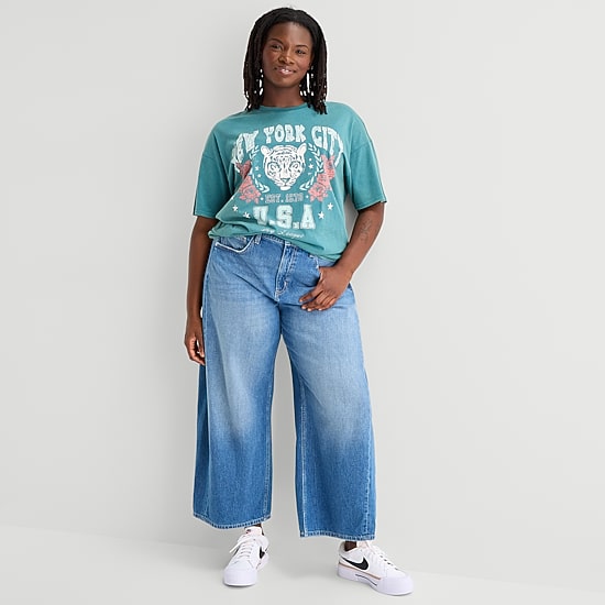 Arizona Womens Juniors Plus Low Rise Barrel Jean