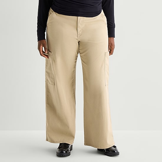 Arizona Womens Juniors Plus Wide Leg Low Rise Cargo Pant