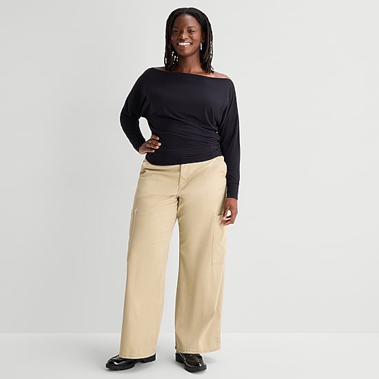 Arizona Womens Juniors Plus Wide Leg Low Rise Cargo Pant