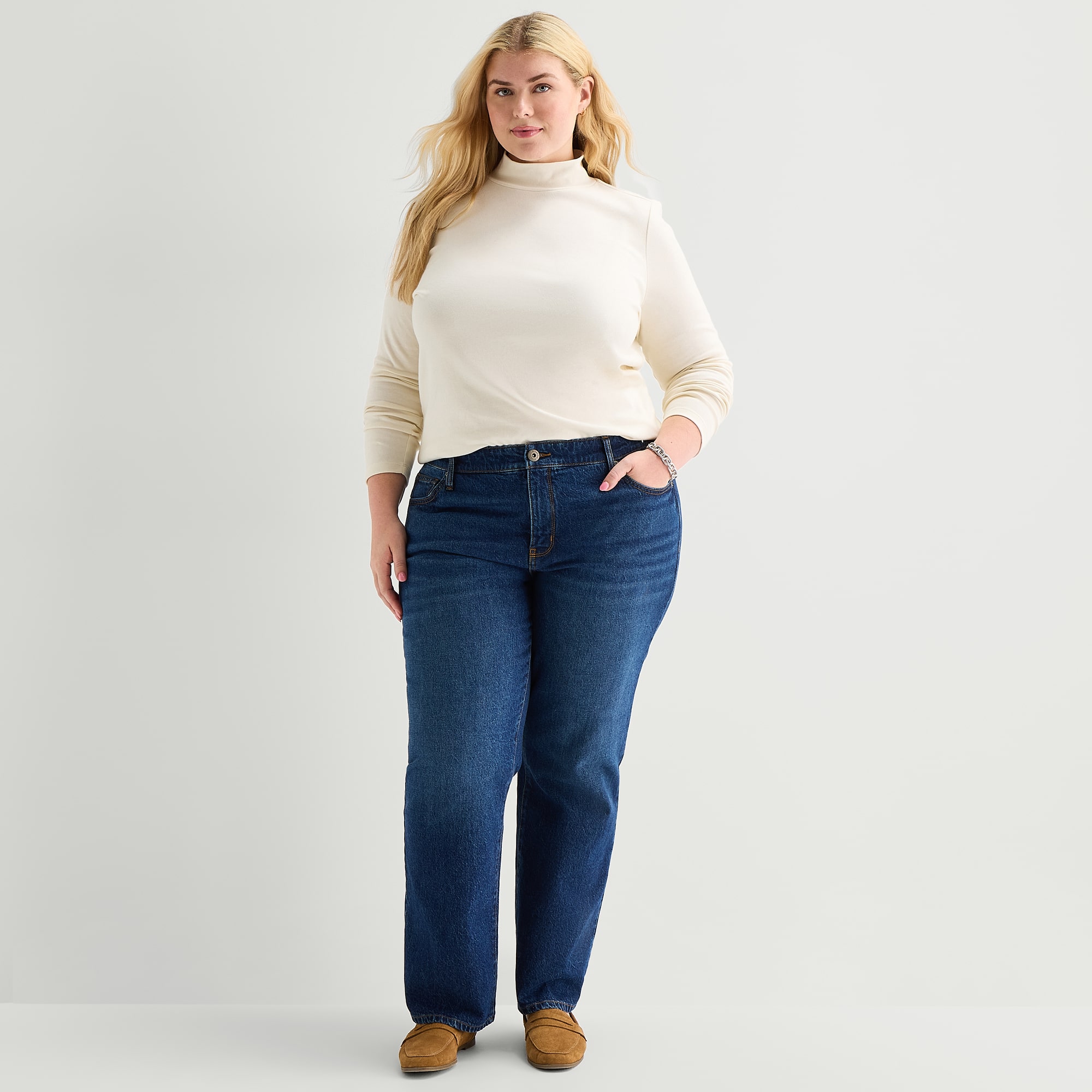 St. John's Bay Womens Plus Mid Rise Straight Leg Jean