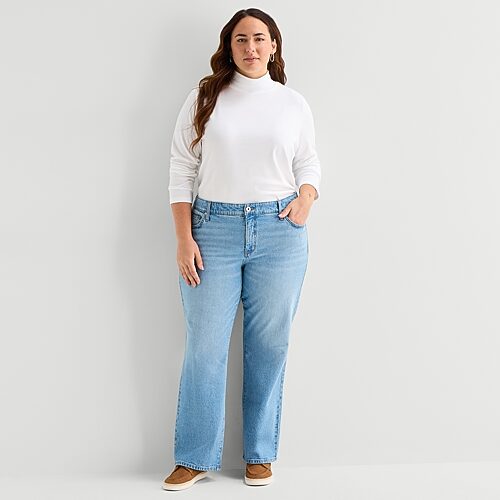 St. John's Bay Womens Plus Mid Rise Straight Leg Jean In Blue