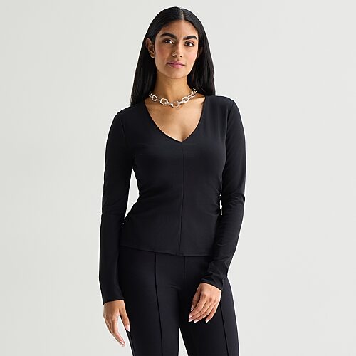 Bold Elements Womens V Neck Long Sleeve Blouse In Black