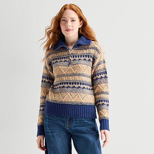 St. John's Bay Womens Long Sleeve Striped Pullover Sweater In Blue