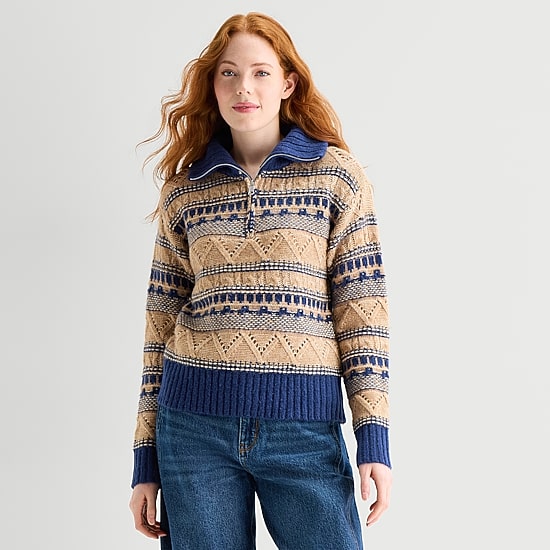 St. John's Bay Womens Long Sleeve Striped Pullover Sweater