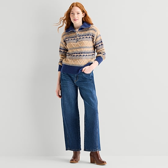 St. John's Bay Womens Long Sleeve Striped Pullover Sweater