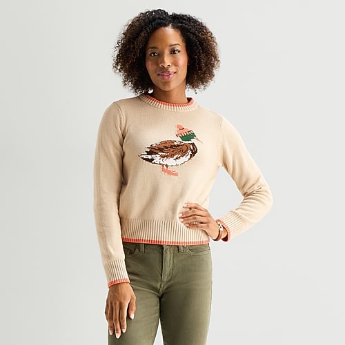 St. John's Bay Womens Crew Neck Long Sleeve Pullover Sweater In Beige