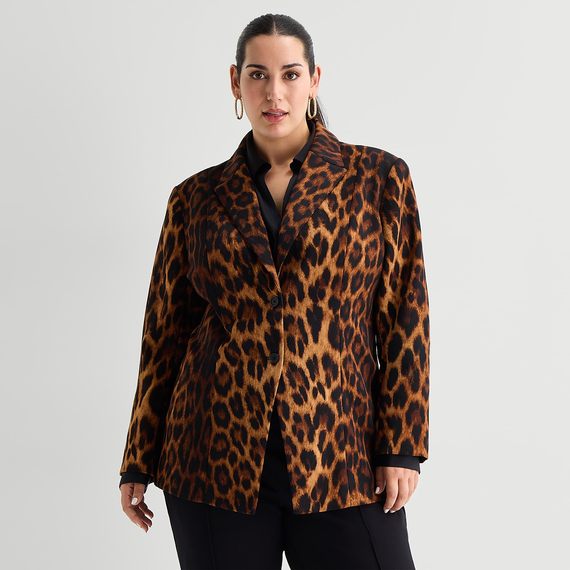Bold Elements Womens Plus Double Breasted Leopard Regular Fit Blazer