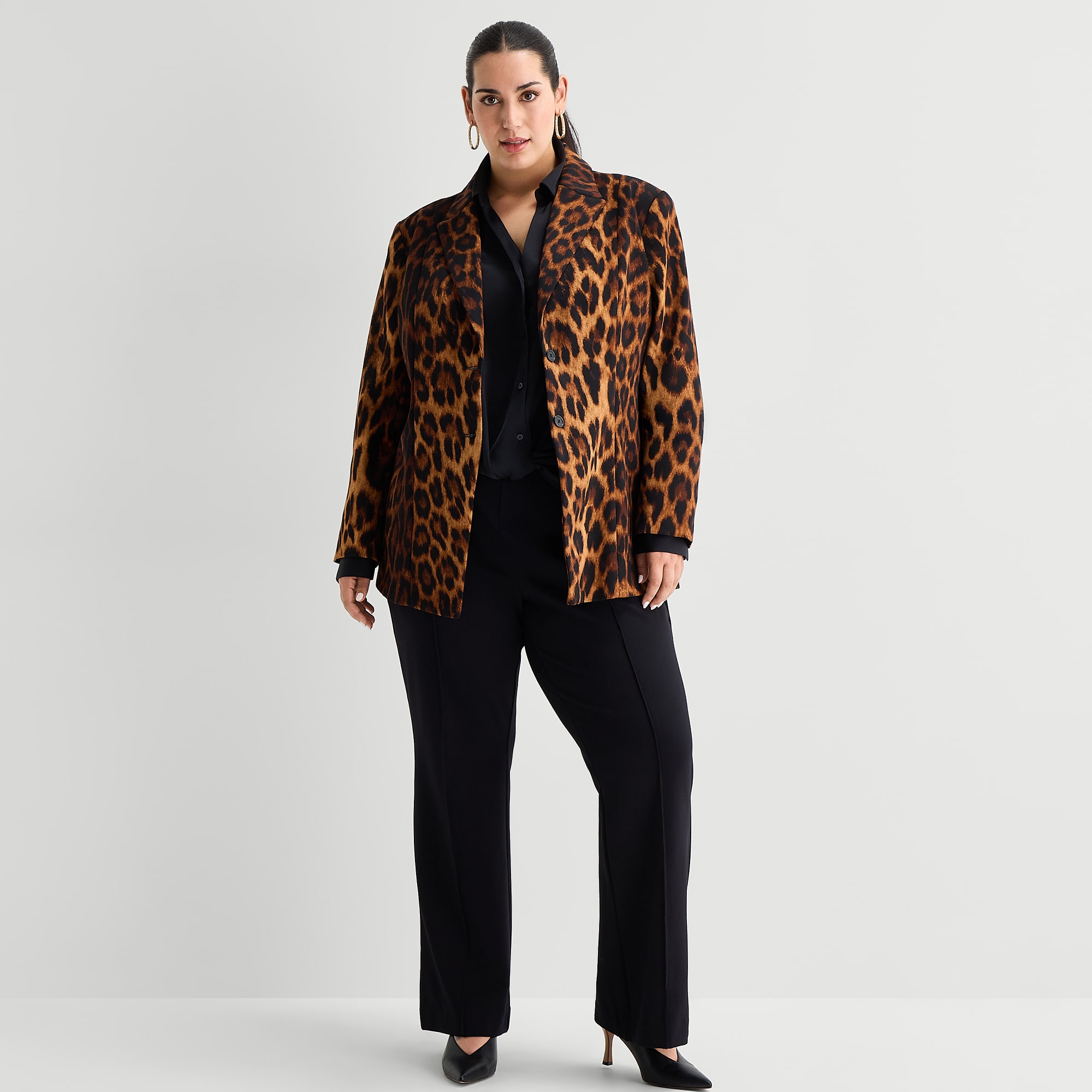 Bold Elements Womens Plus Double Breasted Leopard Regular Fit Blazer