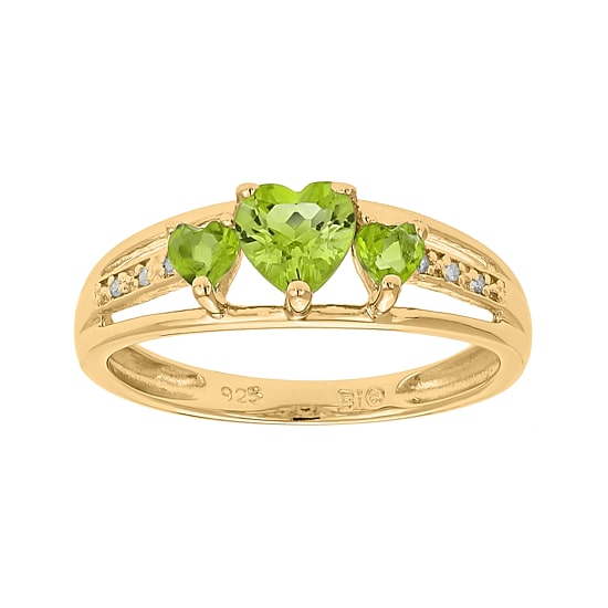 Genuine Peridot and Diamond-Accent 3-Stone Heart Ring