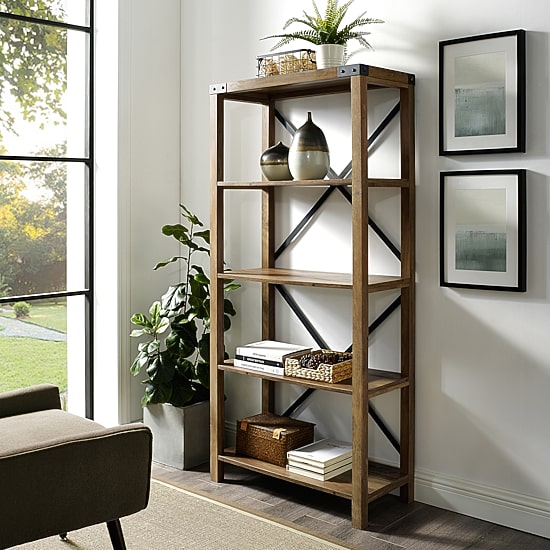 Farmhouse Metal Accented Wood Bookcase