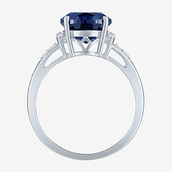 Womens Diamond Accent Lab Created Gemstone 10K Gold Side Stone Cocktail Ring