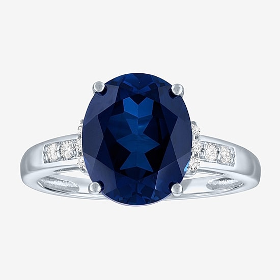 Womens Diamond Accent Lab Created Gemstone 10K Gold Side Stone Cocktail Ring