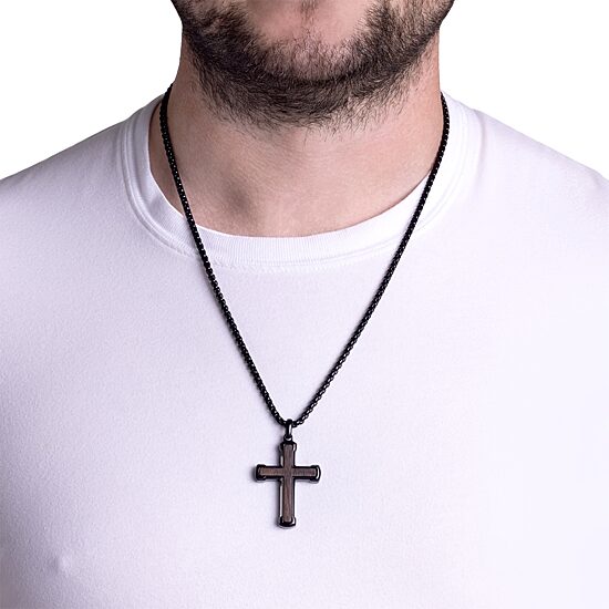 Mens Stainless Steel Cross 24 Inch Pendant Necklace