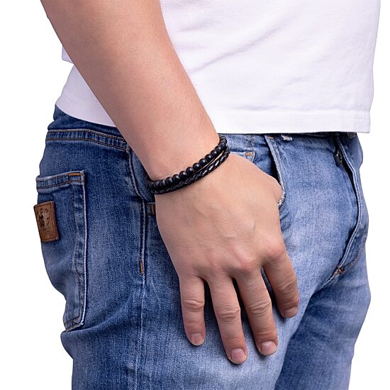 Mens Stainless Steel Beaded Bracelet