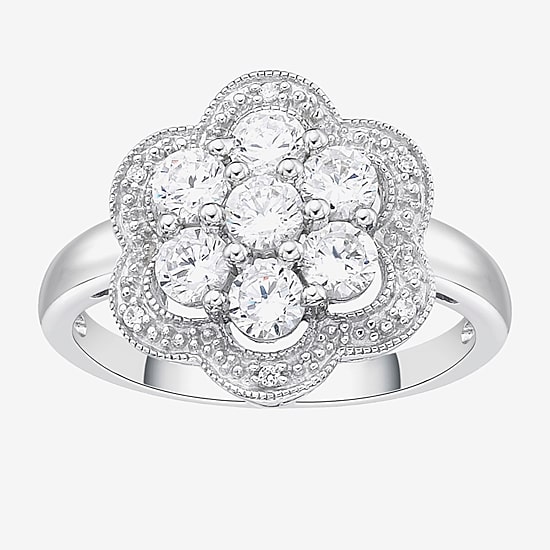 DiamonArt® Womens 1 1/6 CT. T.W.  White Cubic Zirconia Sterling Silver Cocktail Ring