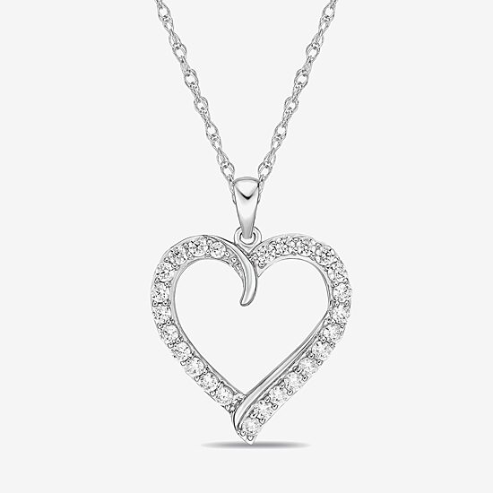 Diamonart Womens White Cubic Zirconia Sterling Silver Heart 18 Inch Pendant Necklace