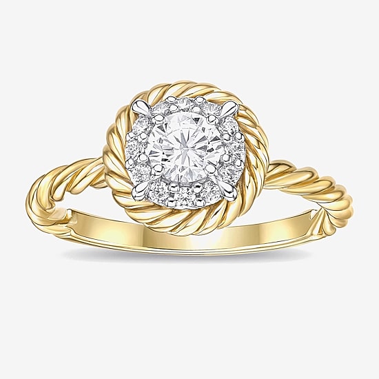 Diamonart Womens Cubic Zirconia 14K Gold Over Silver Round Halo Engagement Ring
