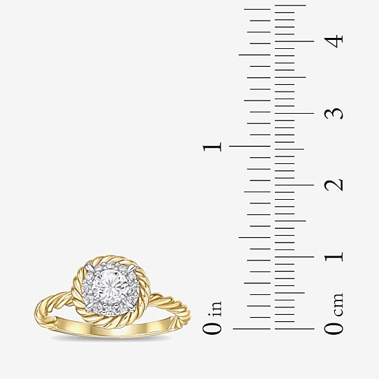 Diamonart Womens Cubic Zirconia 14K Gold Over Silver Round Halo Engagement Ring