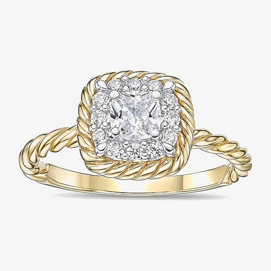 Diamonart Womens Cubic Zirconia 14K Gold Over Silver Square Halo Engagement Ring