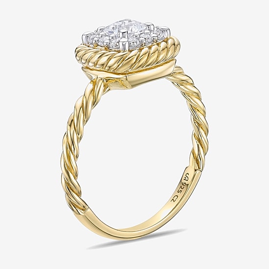 Diamonart Womens Cubic Zirconia 14K Gold Over Silver Square Halo Engagement Ring