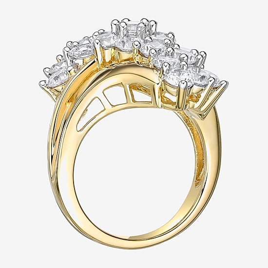 DiamonArt® Womens White Cubic Zirconia 14K Gold Over Silver Cluster Cocktail Ring