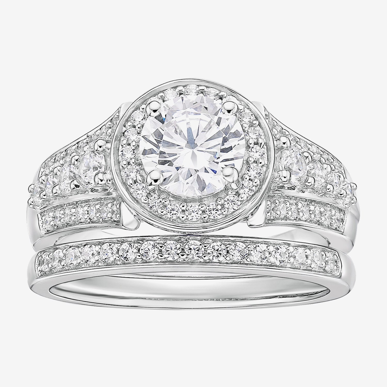 DiamonArt® Womens White Cubic Zirconia Sterling Silver Bridal Set