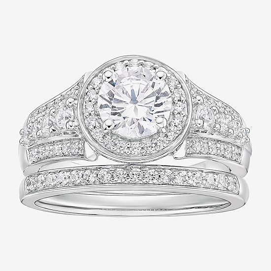 DiamonArt® Womens White Cubic Zirconia Sterling Silver Bridal Set