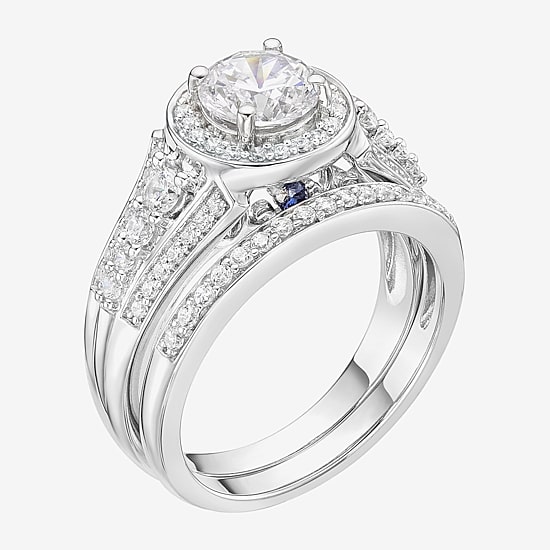 DiamonArt® Womens White Cubic Zirconia Sterling Silver Bridal Set
