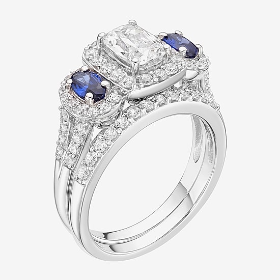 DiamonArt® Womens White Cubic Zirconia Sterling Silver Bridal Set
