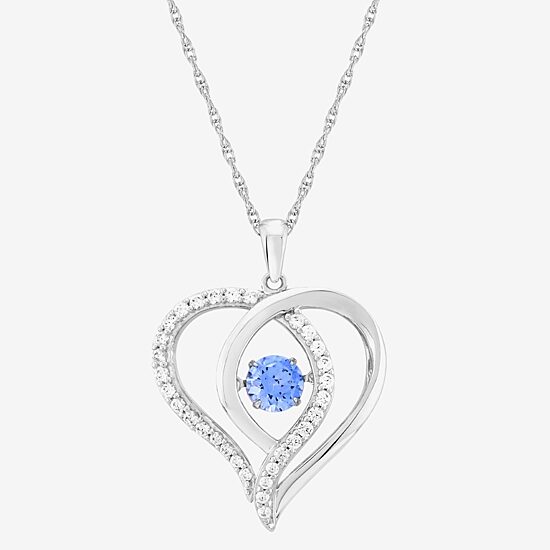 Womens Blue Cubic Zirconia Sterling Silver Heart 18 Inch Pendant Necklace