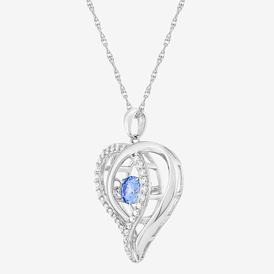 Womens Blue Cubic Zirconia Sterling Silver Heart 18 Inch Pendant Necklace